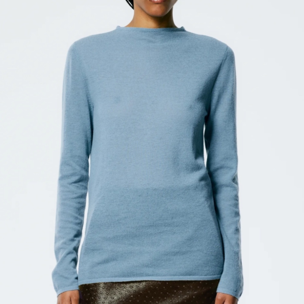 Skinlike Mercerized Wool Soft Sheer Pullover Blue Mist Size S